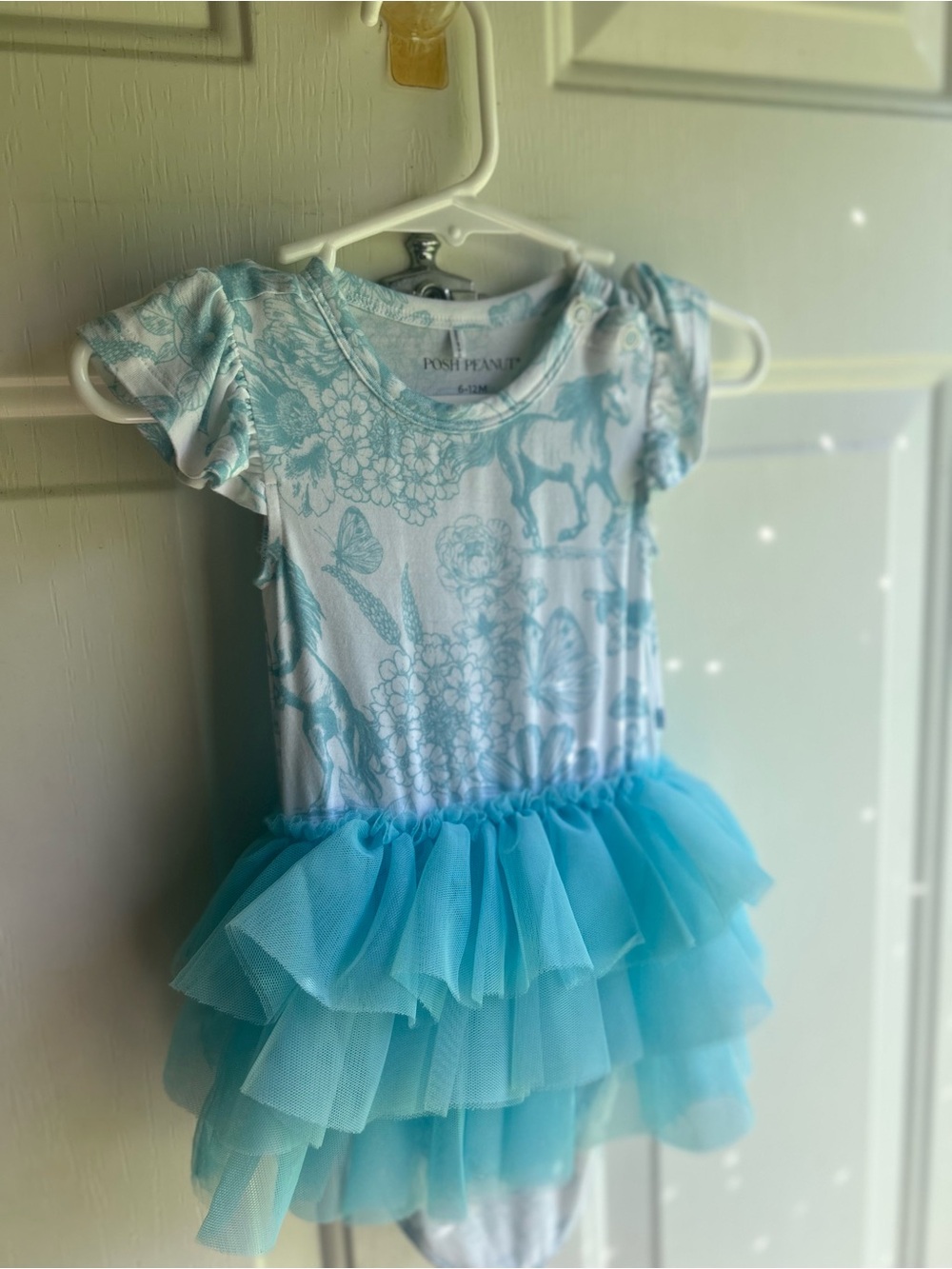 Posh Peanut Blue Floral & Tulle Ruffle Dress